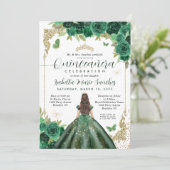 Smaragd Groen Goud Prinses Bloemen Quinceañera Kaart (Staand voorkant)