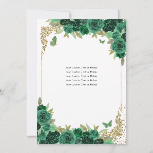 Smaragd Groen Goud Prinses Bloemen Quinceañera Kaart (Achterkant)