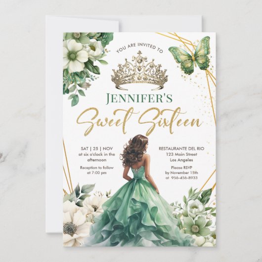 Smaragd Groen Goud Prinses Tiara Bloemen Zoet 16 Kaart (Voorkant)