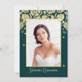 Smaragd Groen Goud Rozen Quinceanera Foto Kaart (Achterkant)