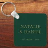 Smaragd Groen & Goud Typografie Glamour Bruiloft Sleutelhanger (Voorkant)