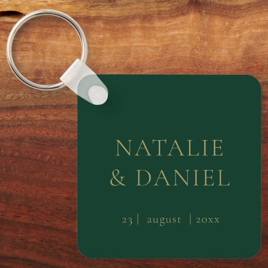 Smaragd Groen & Goud Typografie Glamour Bruiloft Sleutelhanger (Voorkant)