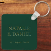 Smaragd Groen & Goud Typografie Glamour Bruiloft Sleutelhanger (Achterkant)
