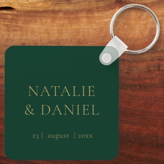 Smaragd Groen & Goud Typografie Glamour Bruiloft Sleutelhanger (Achterkant)