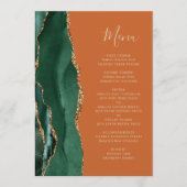 Smaragd Groen Goud Verbrand Sinaasappel Bruiloft Menu (Voorkant)