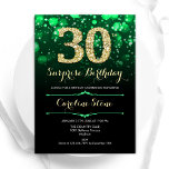 Smaragd Groen Goud Verrassing 30e Verjaardag Kaart<br><div class="desc">Verrassing 30e verjaardag feestuitnodiging. Elegant smaragdgroen en zwart design met faux glitter goud. Beschikt over stijlvolle diamanten, bokeh-lampen en scriptlettertype. Mannen of vrouwen bday uitnodigen. Perfect voor een stijlvol verjaardagsfeestje voor volwassenen. Personaliseer met je eigen gegevens. Stuur me een bericht als je verder moet worden aangepast. Gedrukte Zazzle-uitnodigingen of direct...</div>