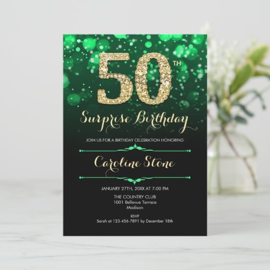 Smaragd Groen Goud Verrassing 50e Verjaardag Kaart (Staand voorkant)