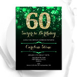 Smaragd Groen Goud Verrassing 60e Verjaardag Kaart<br><div class="desc">Verrassing 60e verjaardag feestuitnodiging. Elegant smaragdgroen en zwart design met faux glitter goud. Beschikt over stijlvolle diamanten, bokeh-lampen en scriptlettertype. Mannen of vrouwen bday uitnodigen. Perfect voor een stijlvol verjaardagsfeestje voor volwassenen. Personaliseer met je eigen gegevens. Stuur me een bericht als je verder moet worden aangepast. Gedrukte Zazzle-uitnodigingen of direct...</div>
