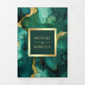 Smaragd Groen Goud Vloeibare Inkt QR Code Bruiloft Drieluik Uitnodiging (Cover)