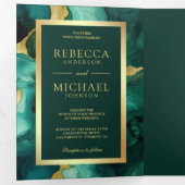 Smaragd Groen Goud Vloeibare Inkt QR Code Bruiloft Drieluik Uitnodiging (Binnenzijde eerst)