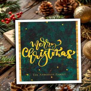 Smaragd Groen Goud Vrolijk Kerstmis Elegant Script Servet
