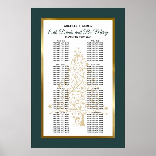 Smaragd Groen Goud Winter Bruiloft Zitkaarten Poster (Voorkant)