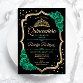Smaragd Groen Goud Zwart Elegant Quinceanera Kaart