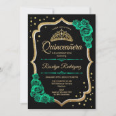 Smaragd Groen Goud Zwart Elegant Quinceanera Kaart (Voorkant)