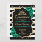 Smaragd Groen Goud Zwart Elegant Quinceanera Kaart (Voorkant)