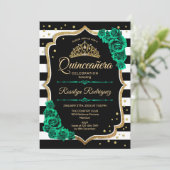 Smaragd Groen Goud Zwart Elegant Quinceanera Kaart (Staand voorkant)