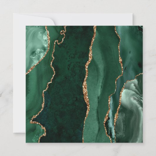 Smaragd Groen Gouden Agaat Donker Vierkante Bruilo Kaart (Achterkant)