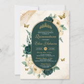Smaragd Groen Gouden Vlinder Bloemen Quinceañera Kaart (Voorkant)