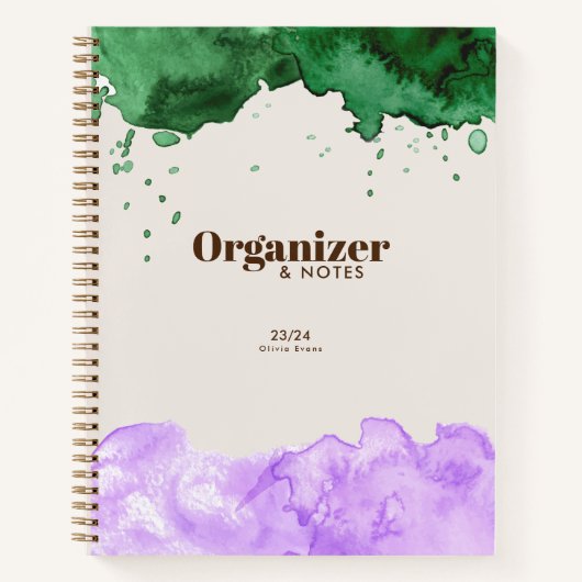 Smaragd Groen & Lavendel Waterverf Personaliseren Notitieboek (Voorkant)