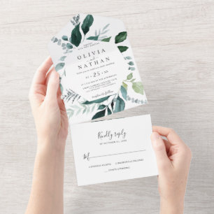 Smaragd groen Lijst laat bruiloft alles in één All In One Uitnodiging