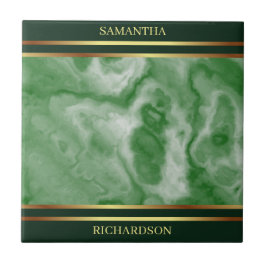 Smaragd Groen Marmer en Gouden Strepen Naam Tegeltje