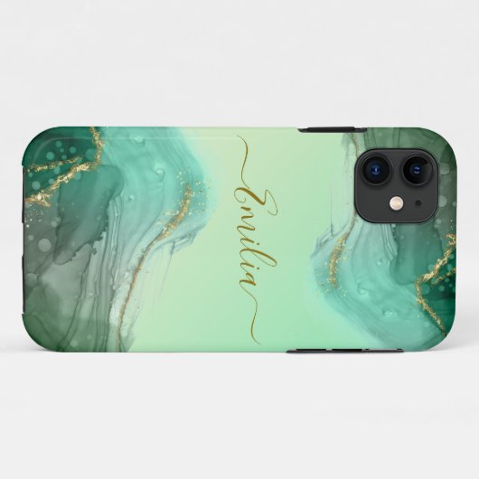 Smaragd groen marmer iPhone Case (Achterkant (horizontaal))