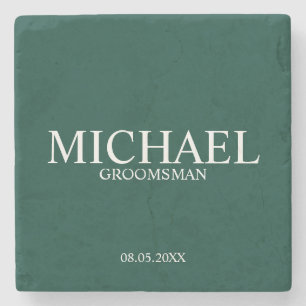 Smaragd Groen Modern Gepersonaliseerde Groomsman Stenen Onderzetter