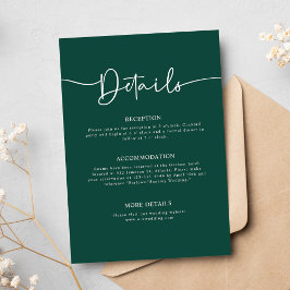 Smaragd Groen Modern Minimale Kalligrafie Bruiloft Informatiekaartje
