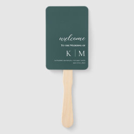 Smaragd Groen-Modern- Monogram-Trouwprogramma- Handwaaier