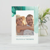 Smaragd Groen Modern Strand Bruiloft Foto Opslaan  Kaart (Staand voorkant)
