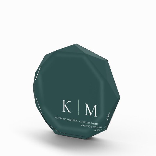 Smaragd Groen-Monogram -Bruiloft Keepsake- Fotoblokken (Rechts)