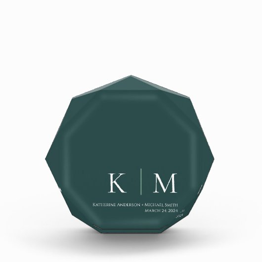 Smaragd Groen-Monogram -Bruiloft Keepsake- Fotoblokken (Voorkant)