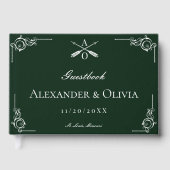 Smaragd Groen Monogram en Pijlen Bruiloft Gastenboek (Voorkant)