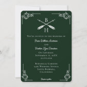 Smaragd Groen Monogram en Pijlen Bruiloft Kaart (Voorkant)