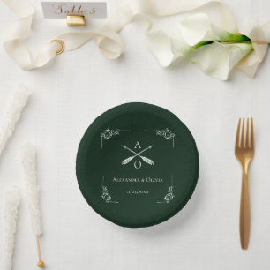 Smaragd Groen Monogram en Pijlen Bruiloft Papieren Kommen