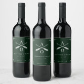 Smaragd Groen Monogram en Pijlen Bruiloft Wijn Etiket (Flessen)