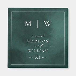 Smaragd Groen Monogram & Grensbruiloft Magneet