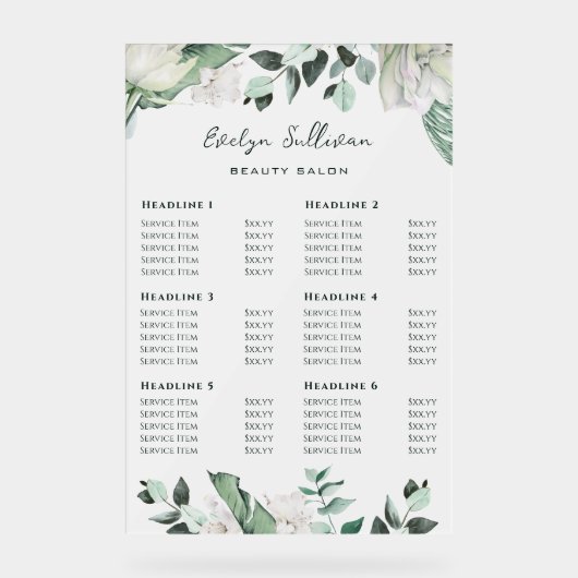 Smaragd groen prijslijst acryl bord (Voorkant)