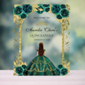 Smaragd Groen Prinses Bloemen Quinceañera Verjaard Acryl Bord (Neutraal)