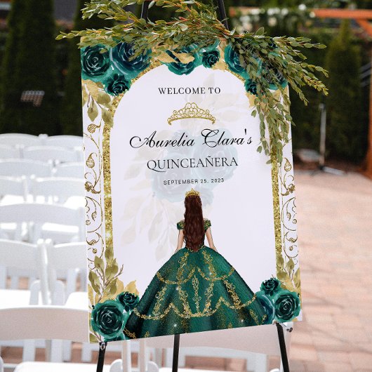 Smaragd Groen Prinses Bloemen Quinceañera Verjaard Poster