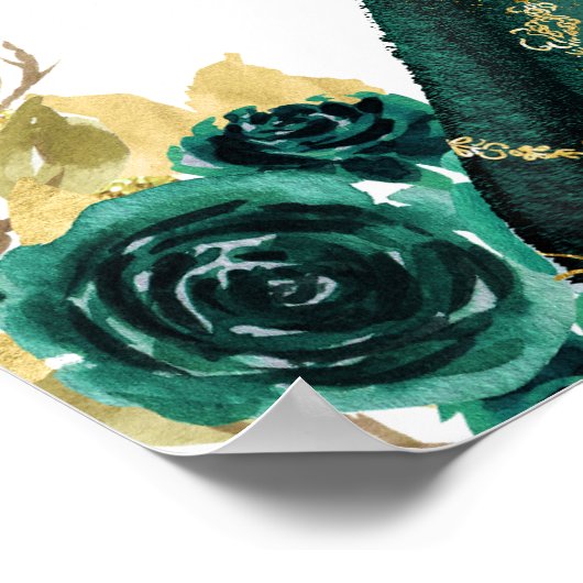 Smaragd Groen Prinses Bloemen Quinceañera Verjaard Poster (Hoek)