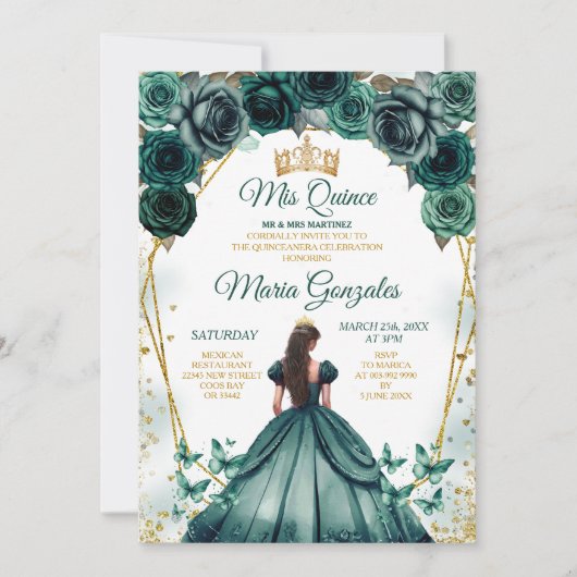 Smaragd Groen Prinses Quinceañera Kroonbloem Kaart (Voorkant)