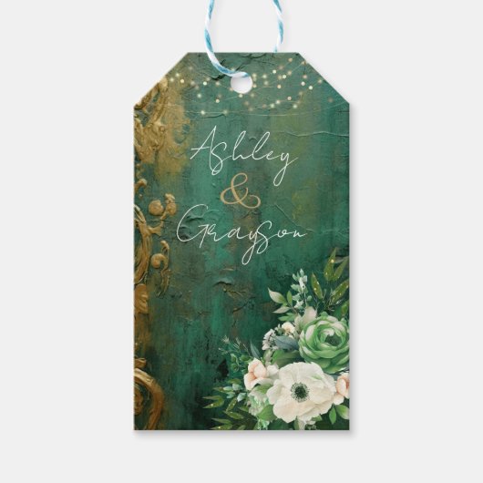 Smaragd Groen Romantisch Bloemen Bruiloft Cadeaulabel (Voorkant)