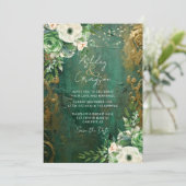 Smaragd Groen Romantisch Bloemen Bruiloft Save The Date (Staand voorkant)