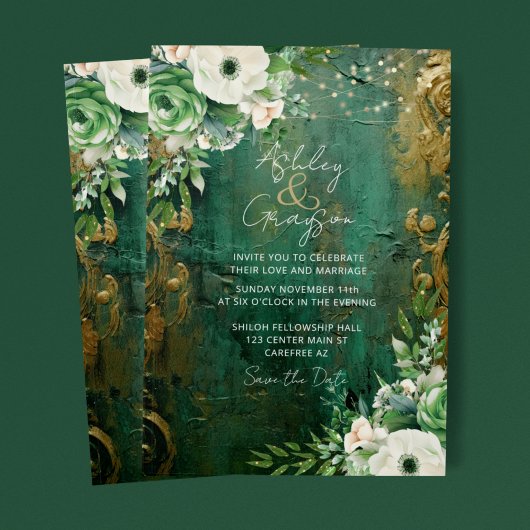 Smaragd Groen Romantisch Bloemen Bruiloft Save The Date