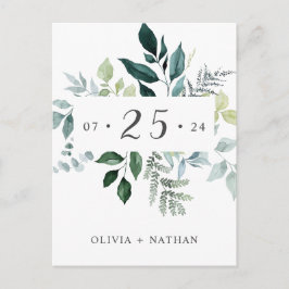 Smaragd groen rustieke bladeren sparen de datum uitnodiging briefkaart