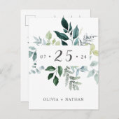 Smaragd groen rustieke bladeren sparen de datum uitnodiging briefkaart (Voorkant / Achterkant)