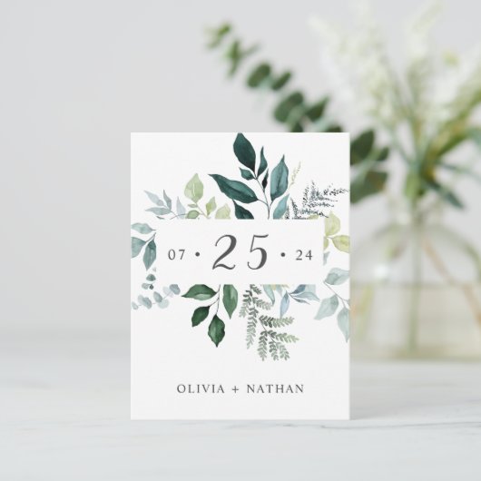 Smaragd groen rustieke bladeren sparen de datum uitnodiging briefkaart (Staand voorkant)