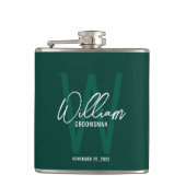 Smaragd Groen Script Gepersonaliseerde Groomsman's Heupfles (Voorkant)