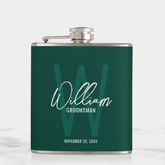 Smaragd Groen Script Gepersonaliseerde Groomsman's Heupfles